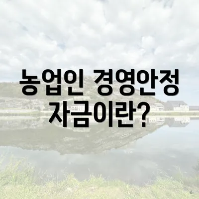 농업인 경영안정자금이란?
